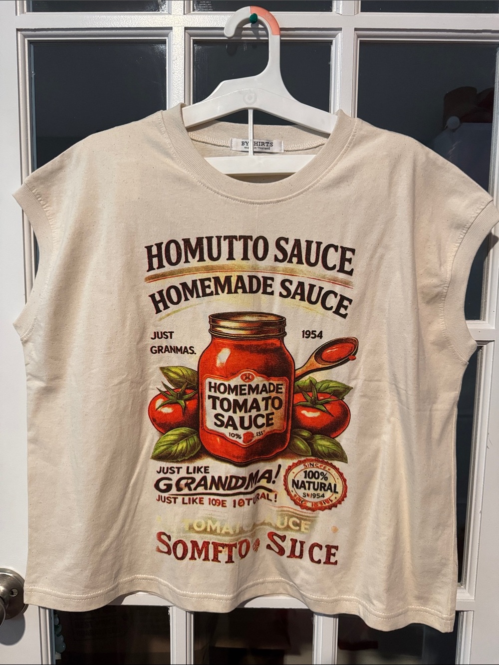 In seam 23” Women’s Muscle Tee Homemade Tomato Sauce Graphic Tee - Cream